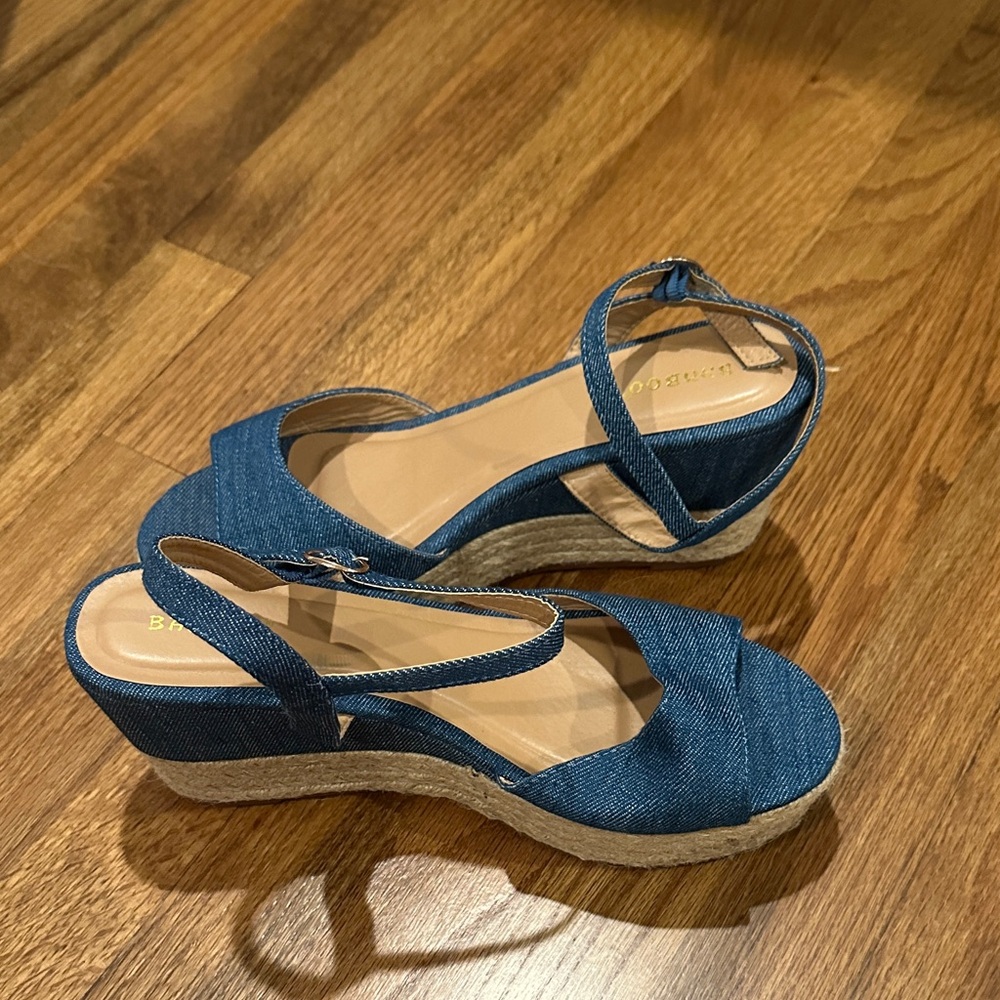 BAMBOO Denim Blue Espadrille Wedges